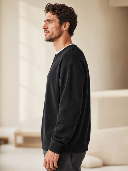 Gavran | Textured Notch Neck Casual Sweatshirt