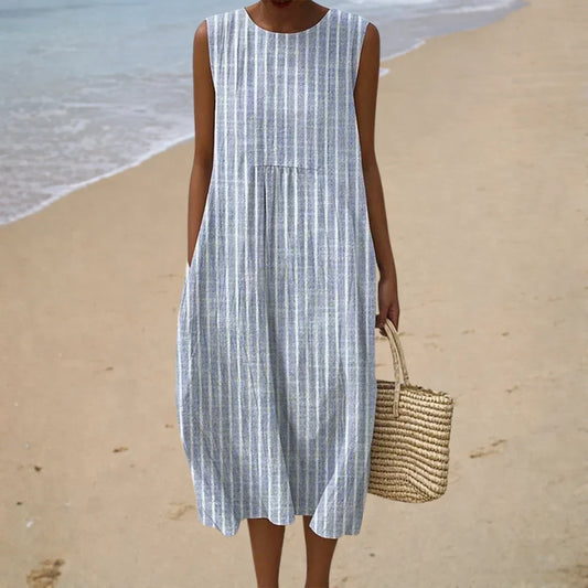 Quinloria | Vertical Stripe Relaxed Midi Dress