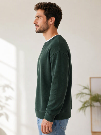 Gavran | Textured Notch Neck Casual Sweatshirt