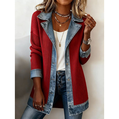 Xaverelle | Denim Trim Ribbed Longline Cardigan