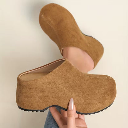 Zyndra | Minimal Suede Closed Toe Chunky Platform Mules