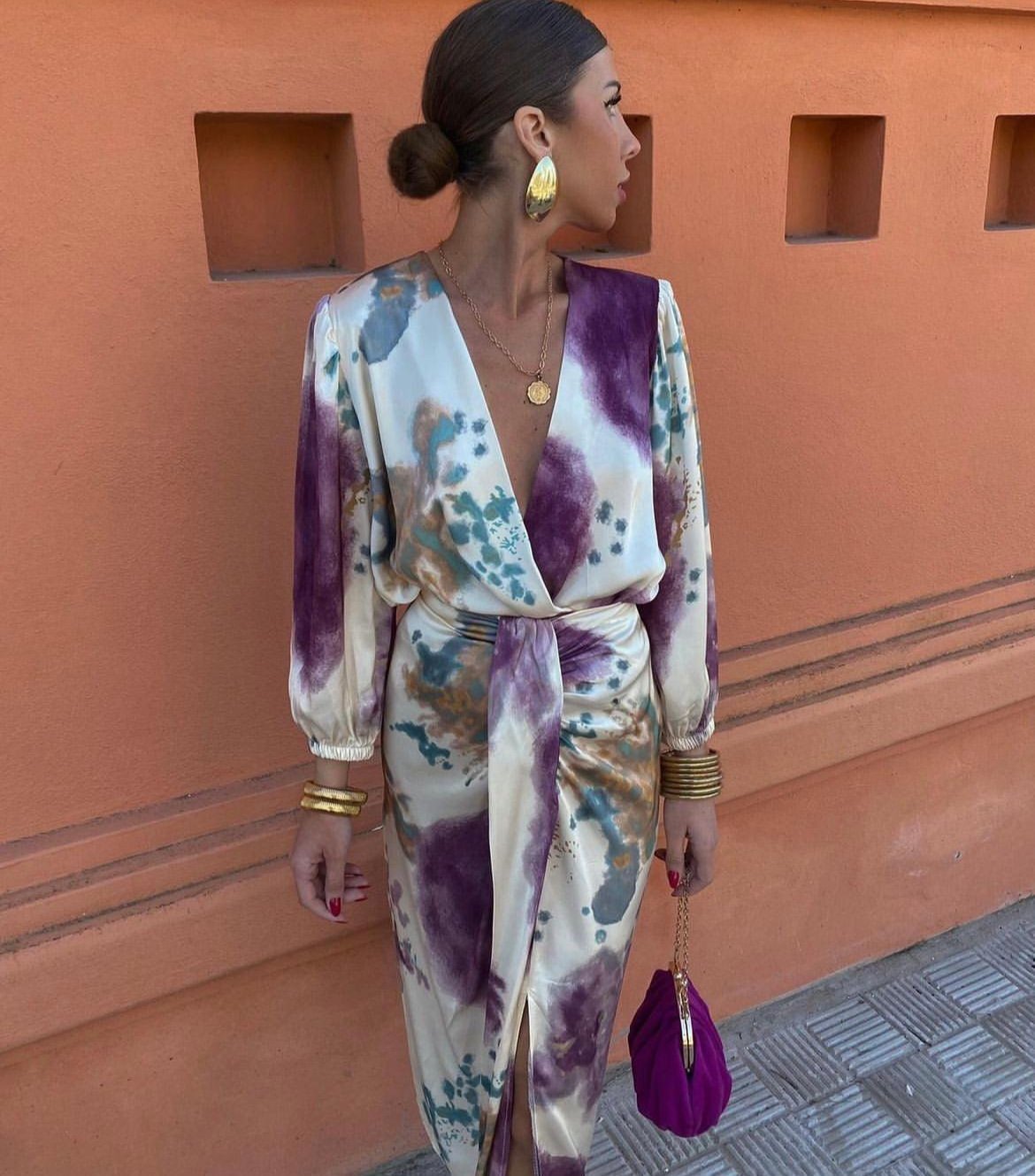 Zevaria | Abstract Print Wrap Midi Dress