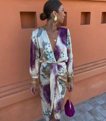 Zevaria | Abstract Print Wrap Midi Dress
