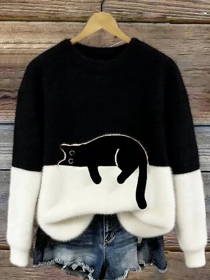 Uvelia | Cozy Cat Graphic Knit Sweater