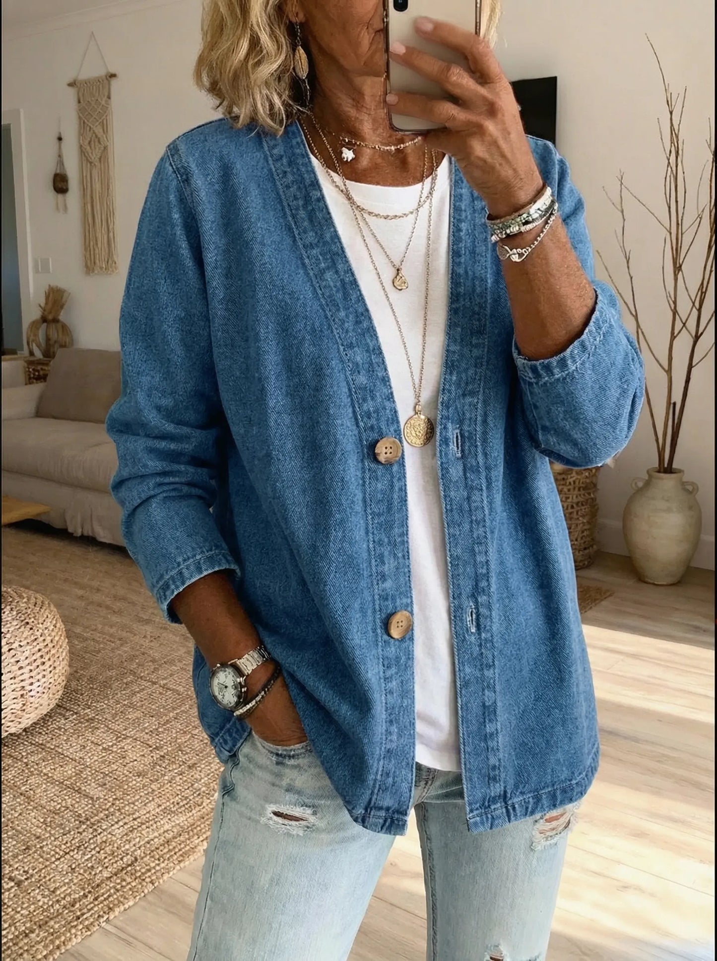 Paisley | Relaxed Fit Denim Button Cardigan