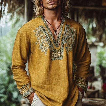 Kingsley | Relaxed Tribal Detail Linen Shirt