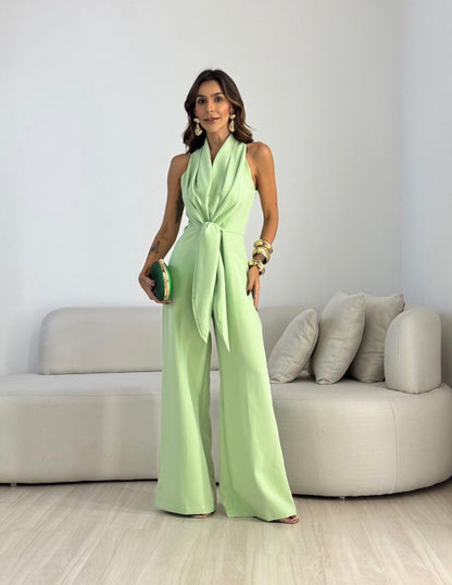 Xavielle | Draped Halter Wide Leg Jumpsuit