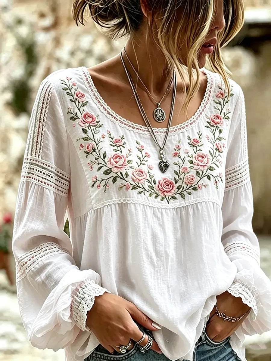 Marova | Floral Embroidered Boho Blouse