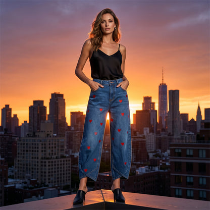 Delaney | Heart Print Barrel Leg Jeans