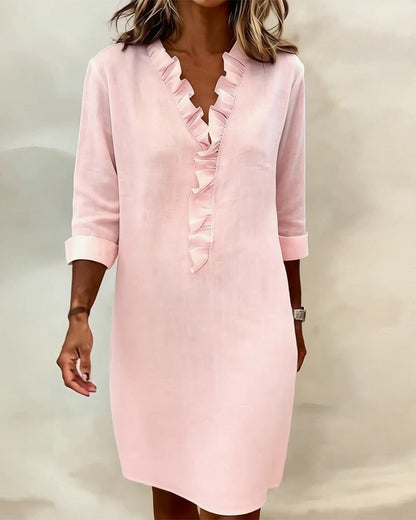 Mirette | Ruffle V Neck Shift Dress