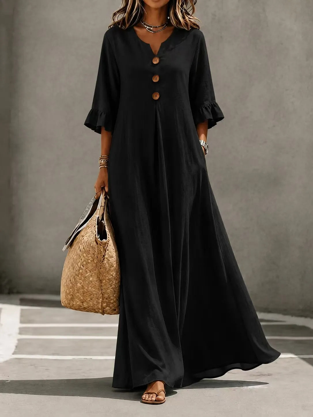 Ceryselle | Ruffle Sleeve Flowing Maxi Dress