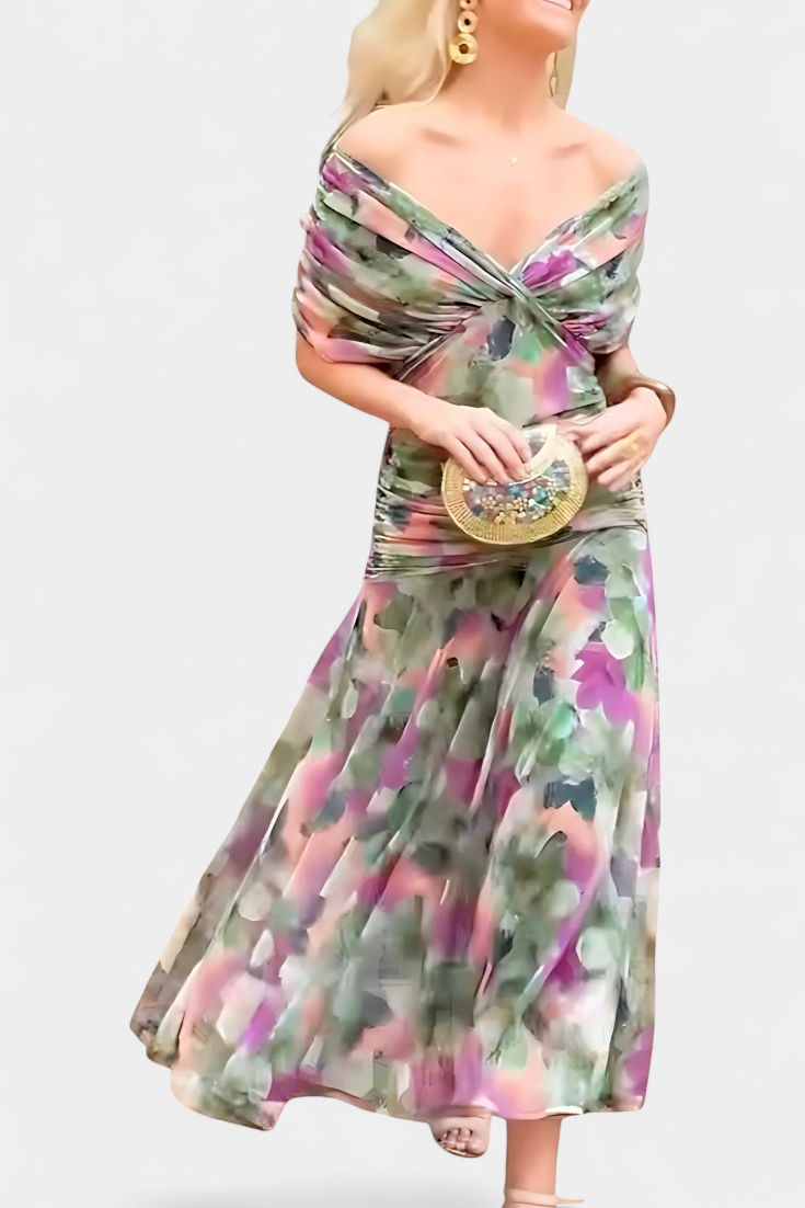 Mirevanna | Twist Front Printed Evening Dress
