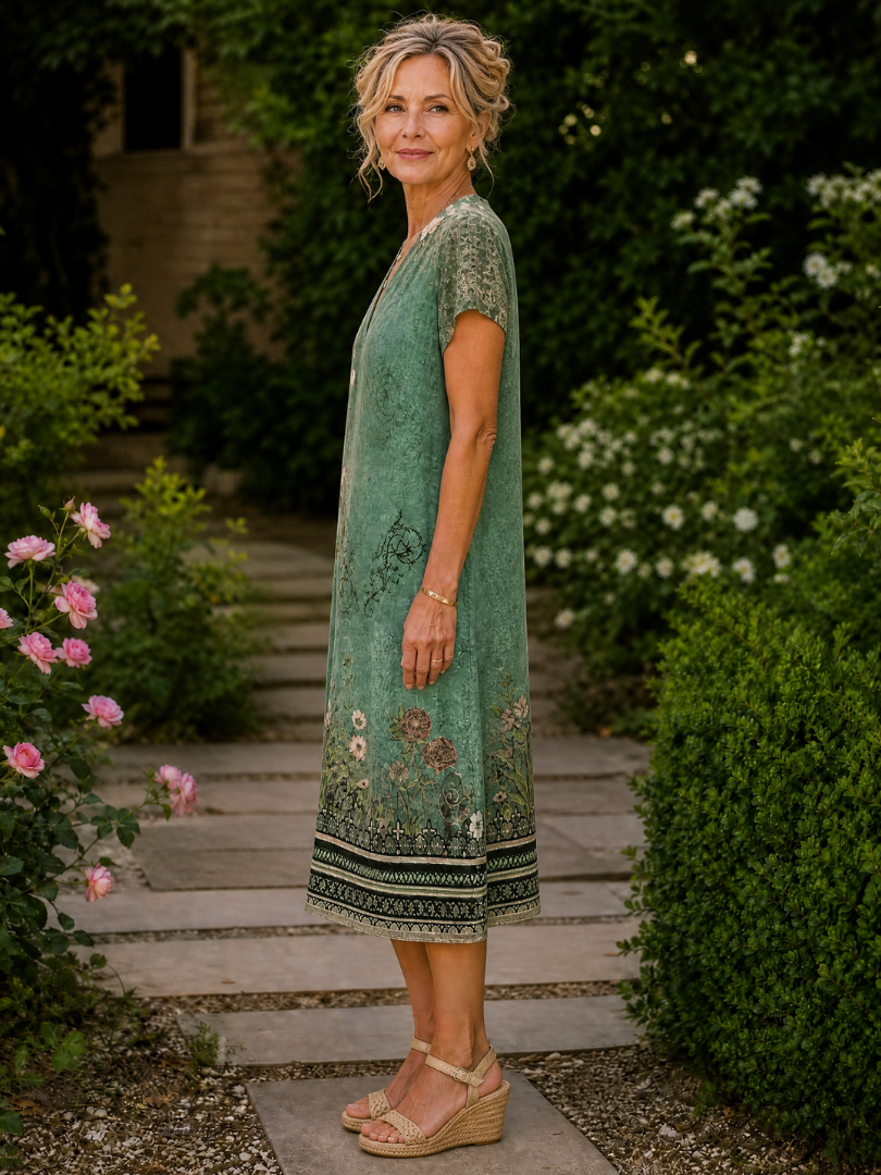 Lucinda | Vintage Floral V Neck Midi Dress
