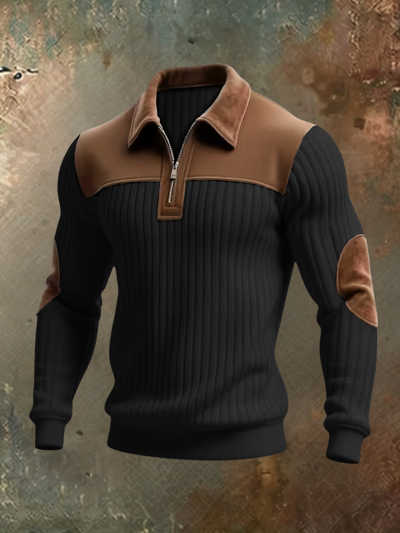Orville | Ribbed Elbow Patch Zip Sweater
