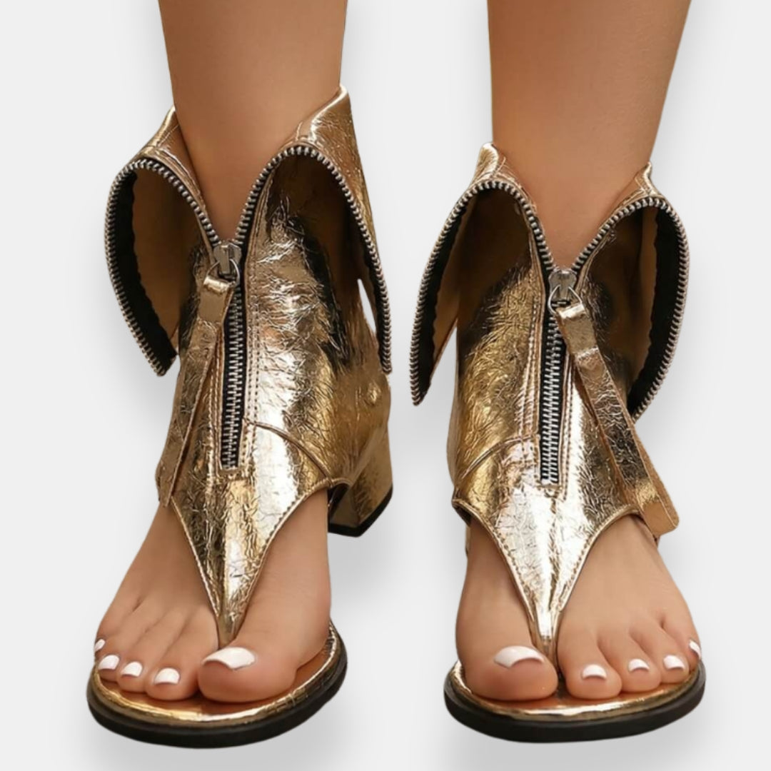 Zaria | Metallic Zip Detail Ankle Sandals
