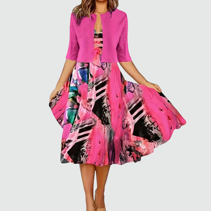 Norah | Abstract Flowy Dress and Cardigan Set