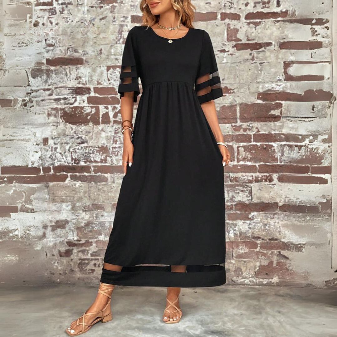 Saskia | Sheer Panel Casual Maxi Dress