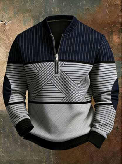 Larkin | Contrast Stripe Zip Neck Sweater