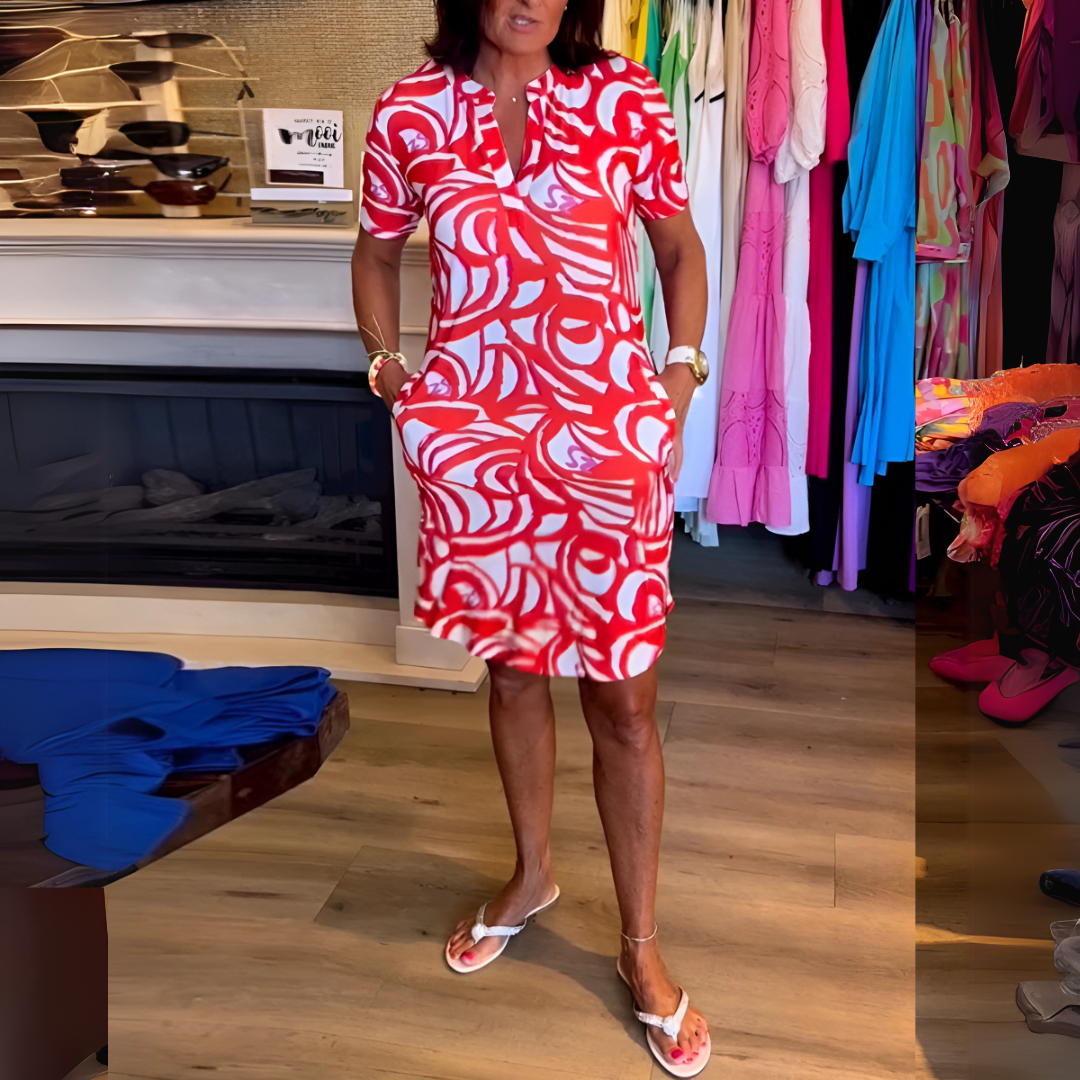 Pearla | Abstract Print Polo Midi Dress