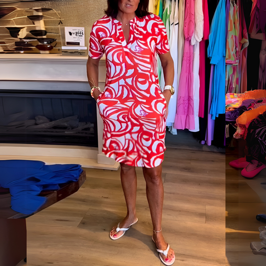 Pearla | Abstract Print Polo Midi Dress