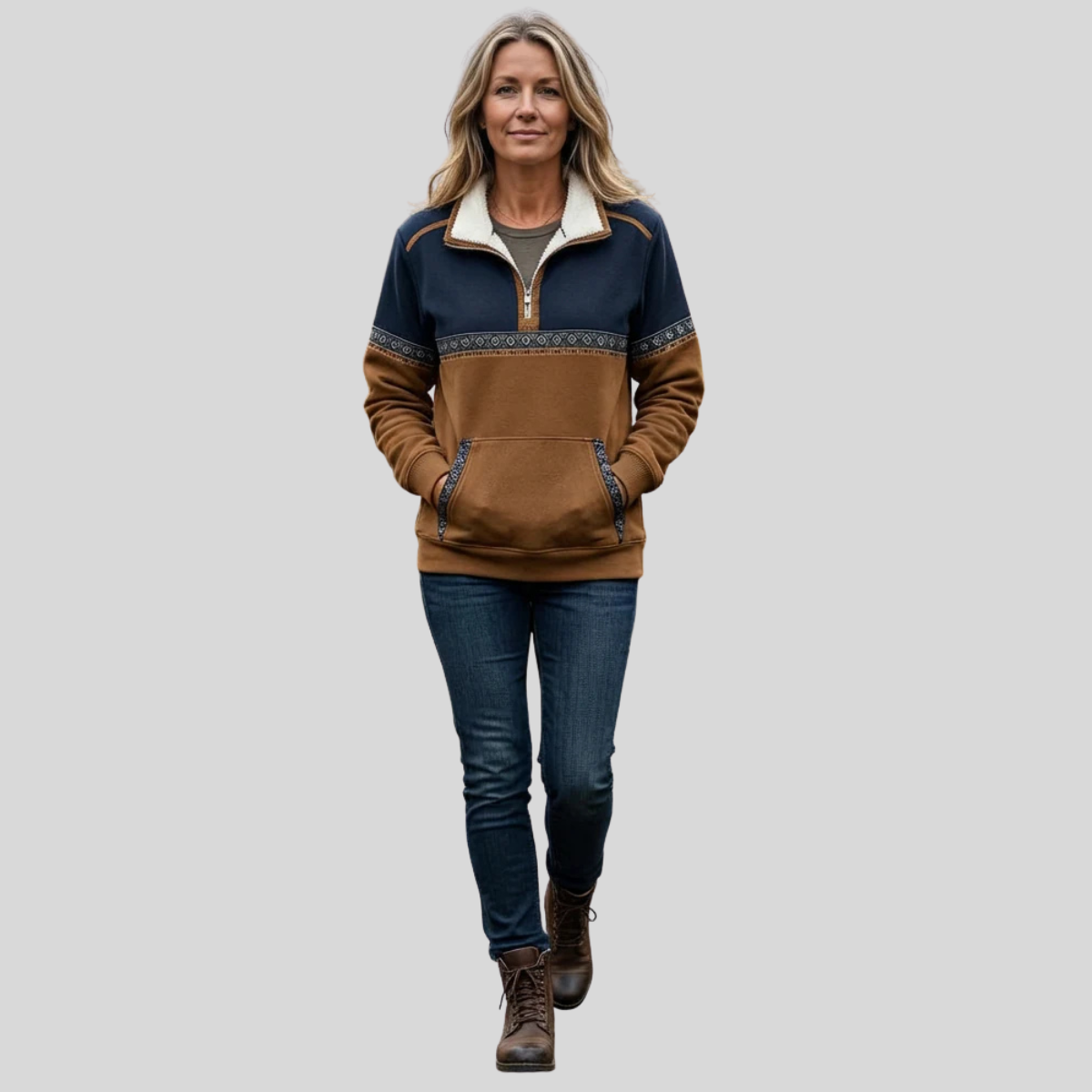 Iverelle | Plush Collar Half Zip Sweatshirt