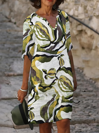 Vera | Abstract Wave Print Midi Dress