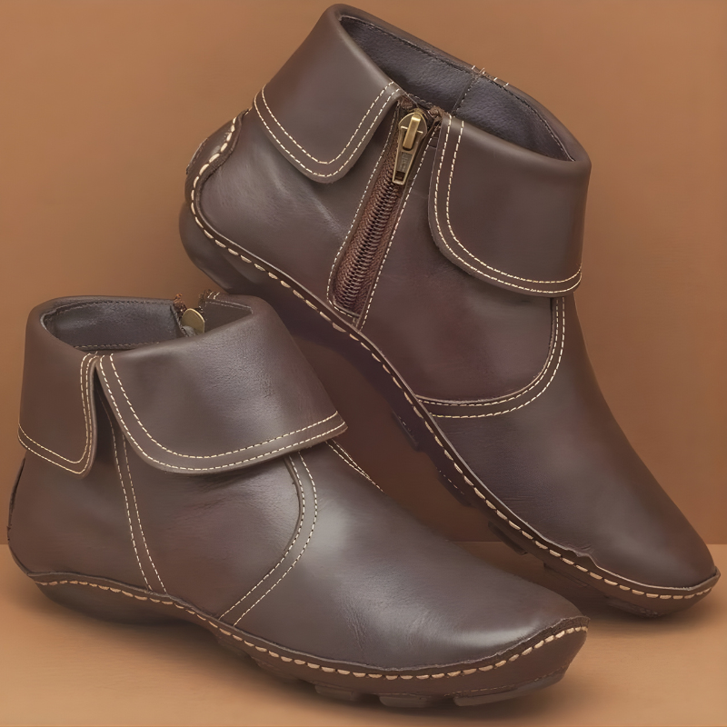 Hestia | Fold Over Leather Ankle Boots