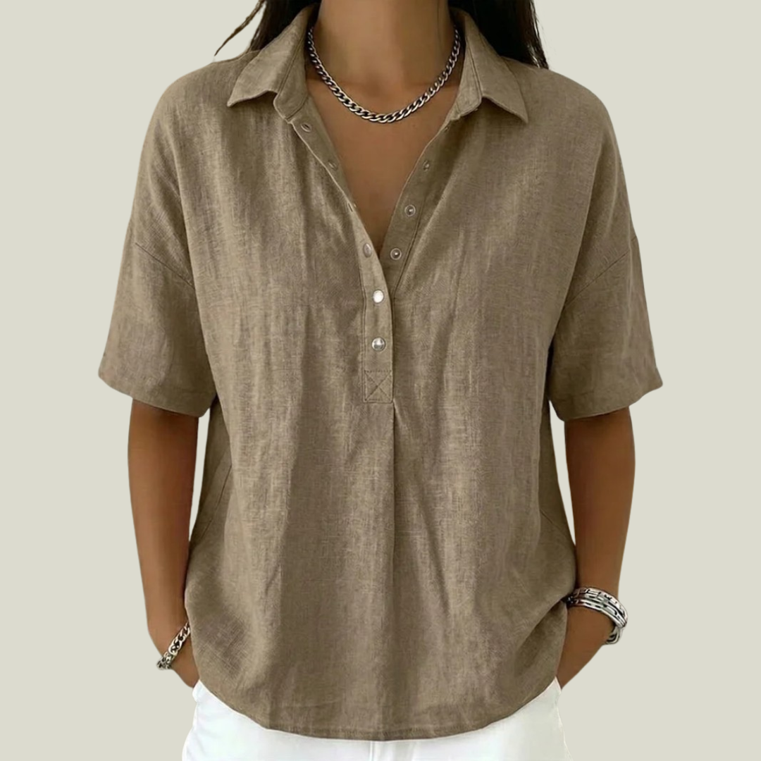 Cassara | Relaxed Collared Henley Blouse
