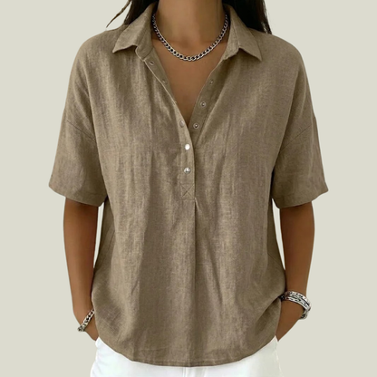 Cassara | Relaxed Collared Henley Blouse