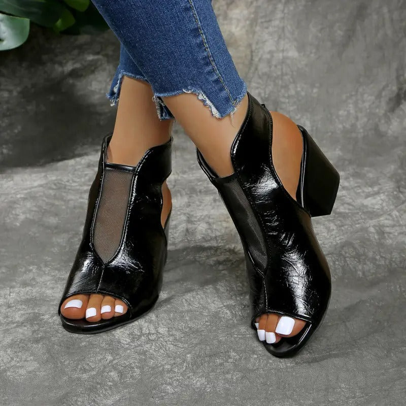 Elyra | Mesh Panel Block Heel Sandals