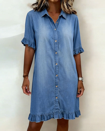 Solvienne | Ruffle Sleeve Button Denim Dress