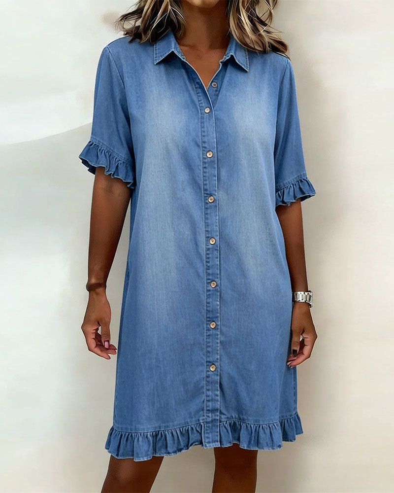 Corvellise | Frill Hem Relaxed Denim Dress