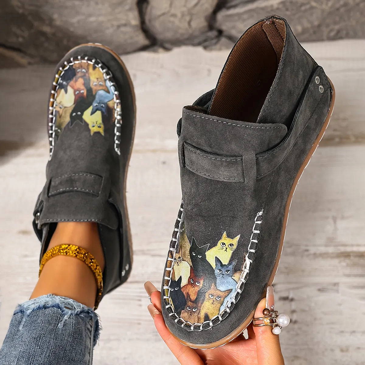 Flannery | Whimsical Cat Detail Casual Loafers