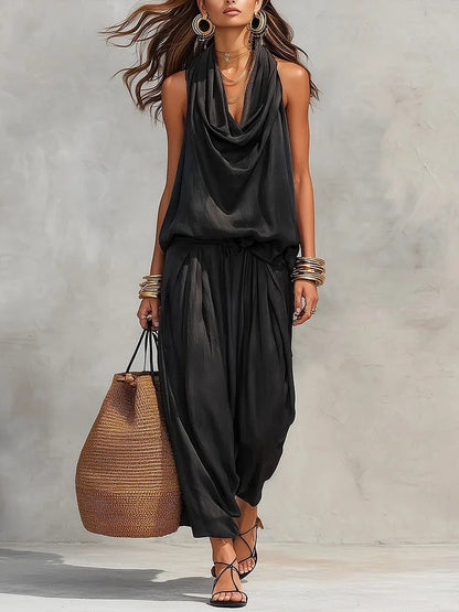Zafrina | Draped Sleeveless Harem Jumpsuit