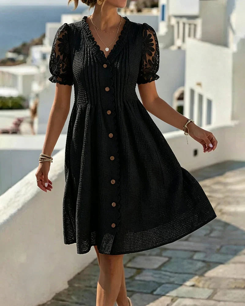 Deliora | Elegant Lace Sleeve Day Dress