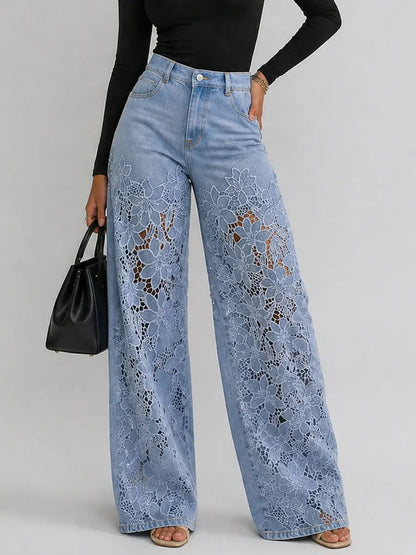Norella | Lace Panel Denim Trousers