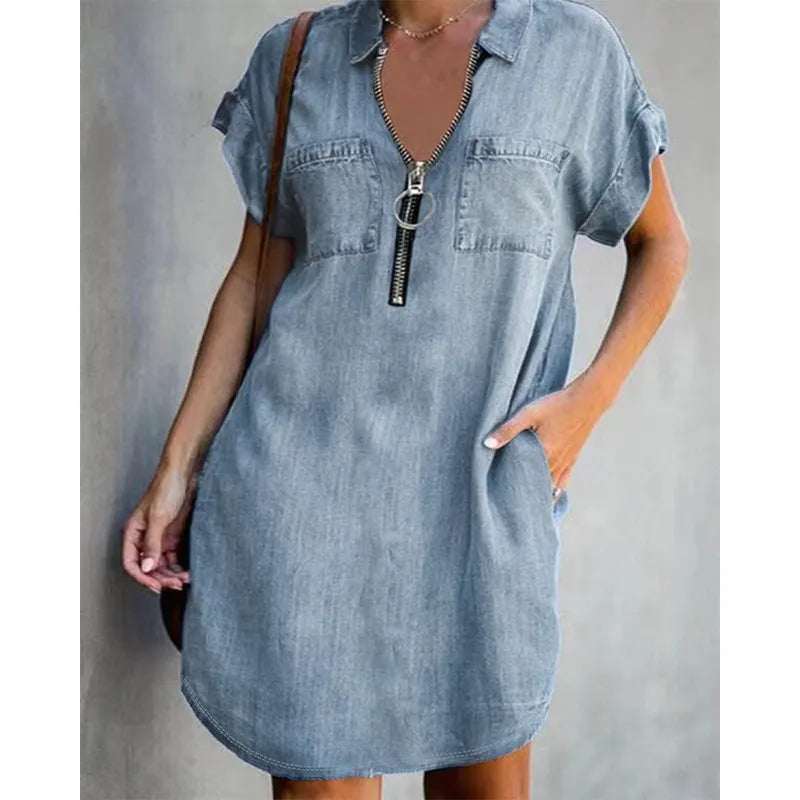 Tavessia | Relaxed Zip Front Shirt Dress