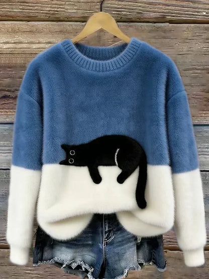 Uvelia | Cozy Cat Graphic Knit Sweater