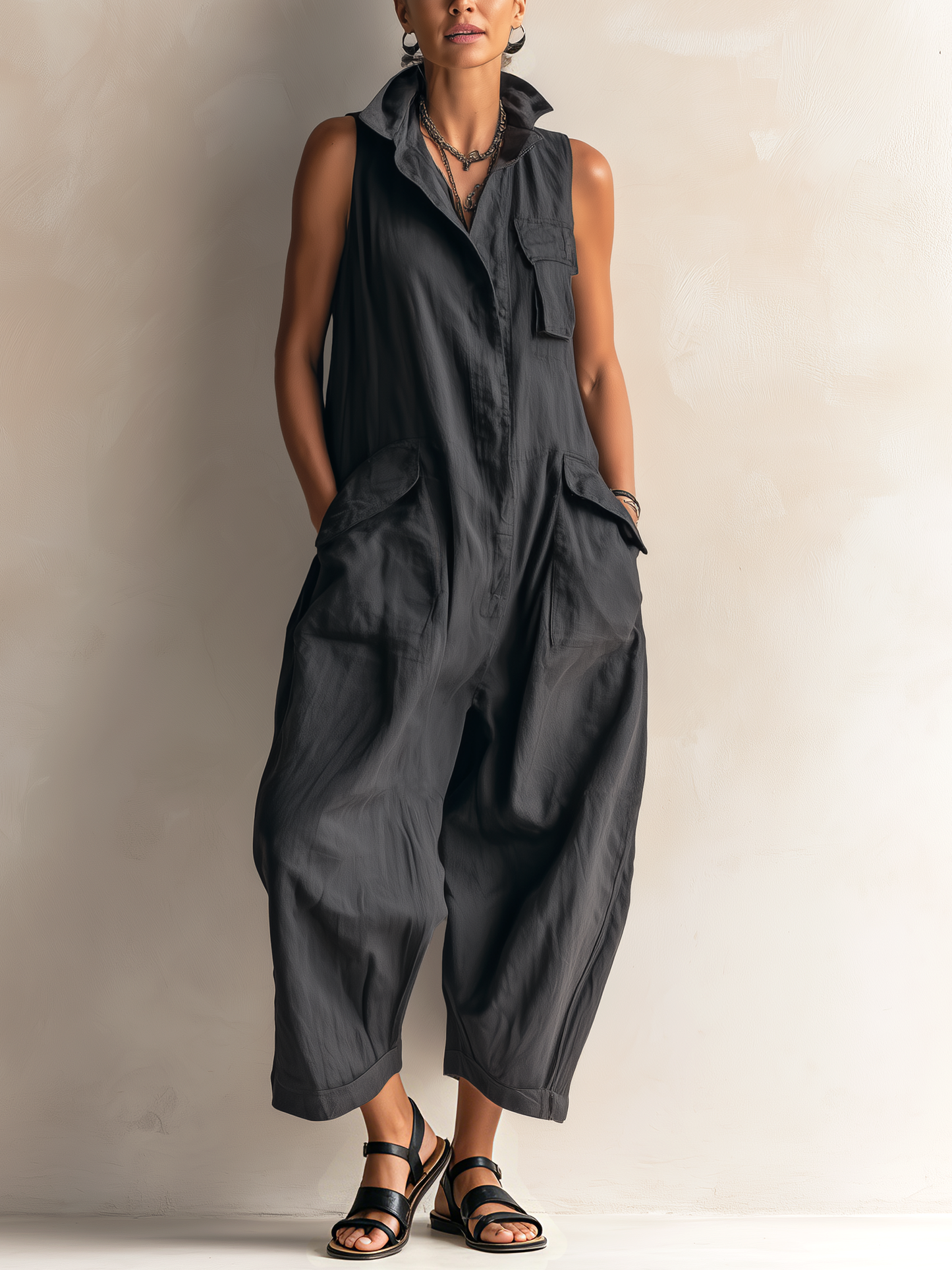 Odalisse | Sleeveless Utility Pocket Jumpsuit
