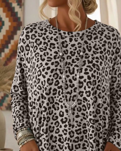 Prunella | Relaxed Animal Print Long Sleeve Top
