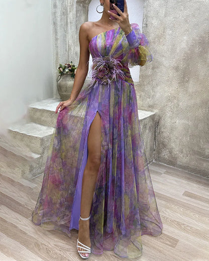 Valessia | One Shoulder Floral Evening Gown