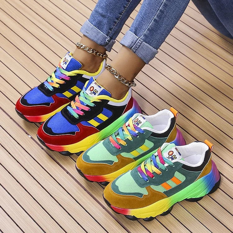 Tivona | Rainbow Lace Up Chunky Sneakers