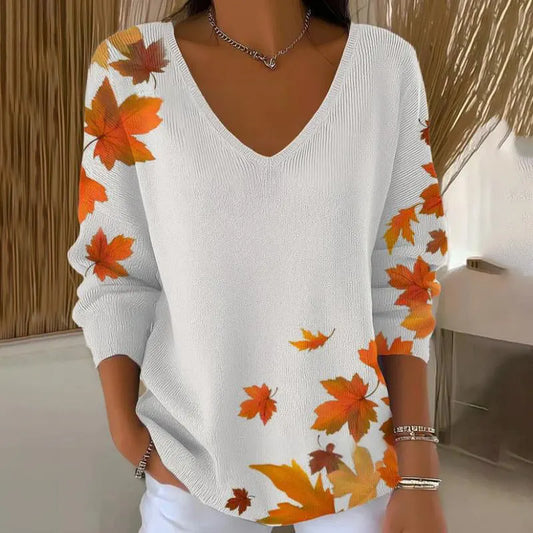 Arianwen | Autumn Leaf V Neck Sweater