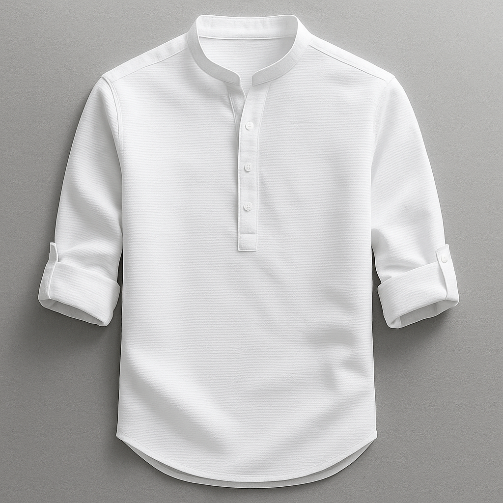 Dravion | Textured Button Neck Shirt