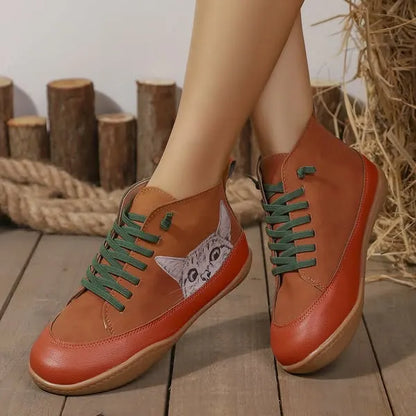 Zelmira | Cat Detail Lace Up Ankle Shoes