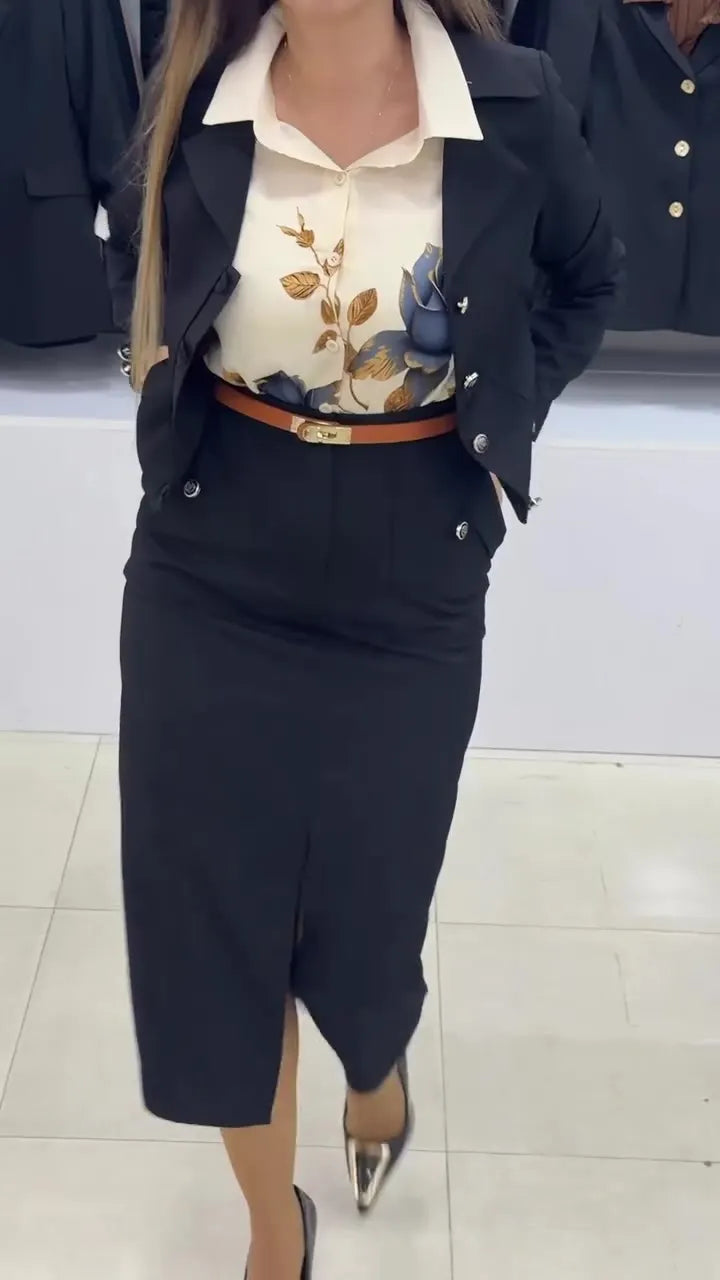 Xylena | Tailored Button Blazer Skirt Set