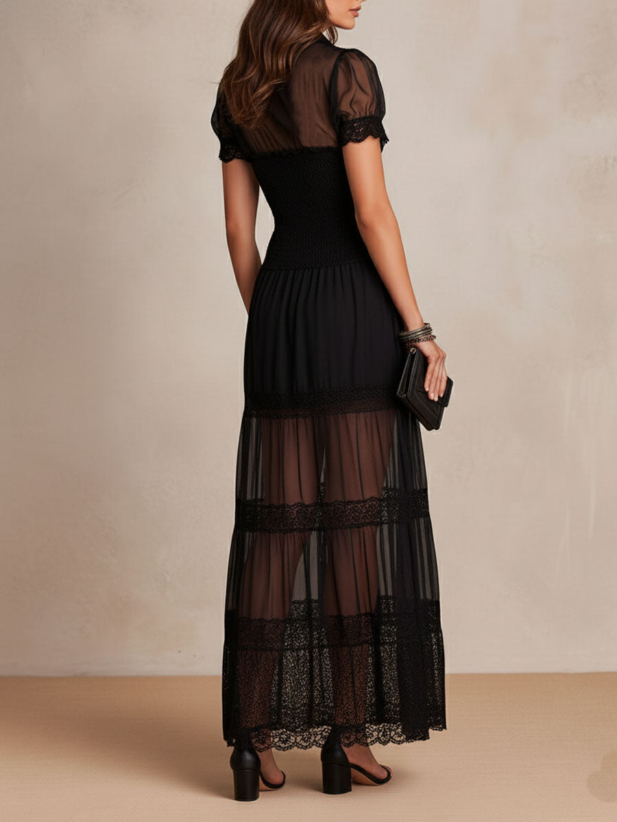 Ulani | Sheer Lace Button Front Maxi Dress