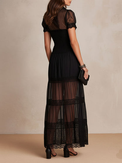 Ulani | Sheer Lace Button Front Maxi Dress