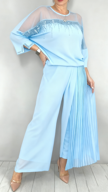 Kendra | Embellished Pleated Two Piece Pants Set