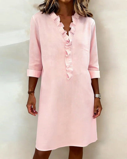 Mirette | Ruffle V Neck Shift Dress